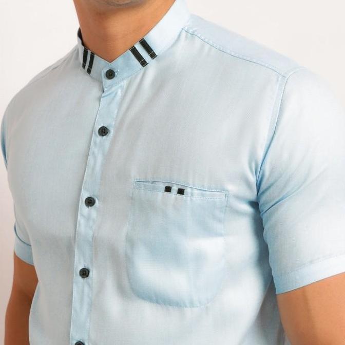 Baju Koko Pria Lengan Pendek Warna Biru Langit Bk204040