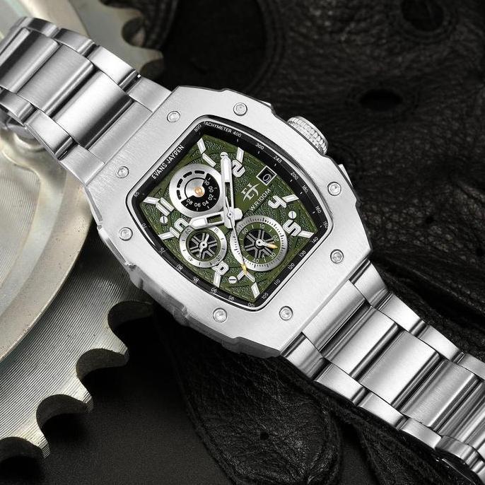 Evans Jayden Jam Tangan Pria 9612 Rantai Kaca Sapphire Chronograph Water Resistant 10 ATM
