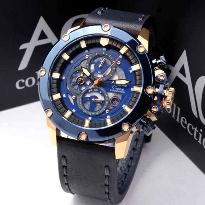 ALEXANDRE CHRISTIE AC 6564 ROSEGOLD BLUE LEATHER AC6564 PRIA ORINAL