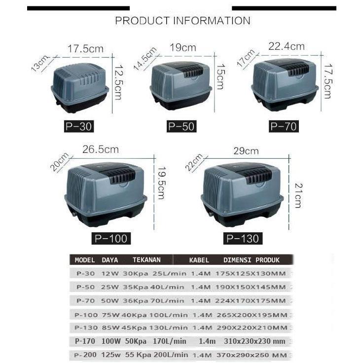 Jebo P30 P50 P70 P100 P130 P170 P200 P250 Aerator Kolam Ikan Pompa Udara Pompa Oksigen Kolam Koi Aer