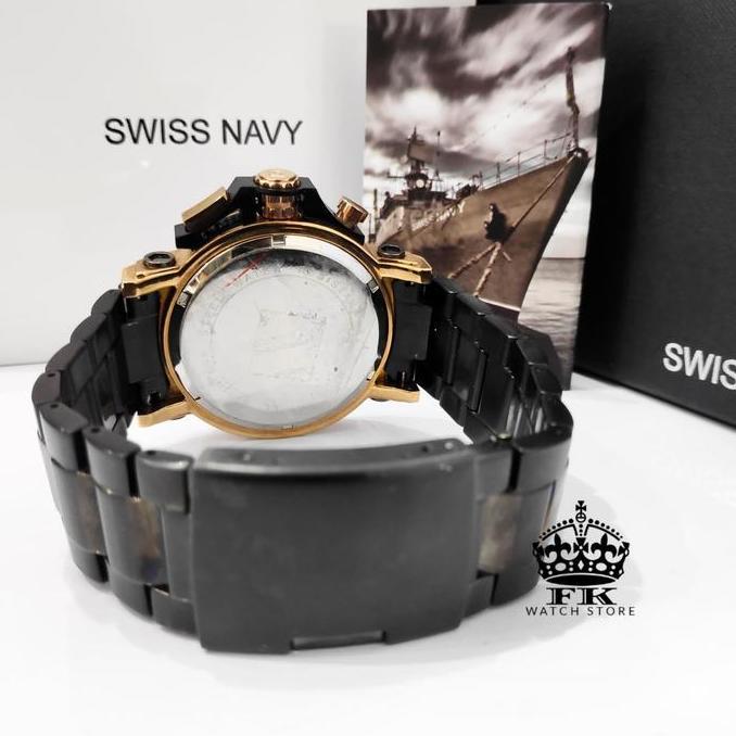 Jam Tangan Swiss Navy 8932 Black Rosegold Chronograph Aktif ORINAL