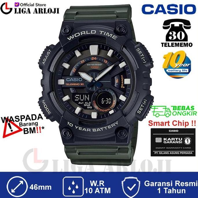 CASIO AEQ-110W-3AVDF Jam Tangan Pria Hijau Army AEQ110W AEQ-110W-3A AEQ 110W 3AVDF
