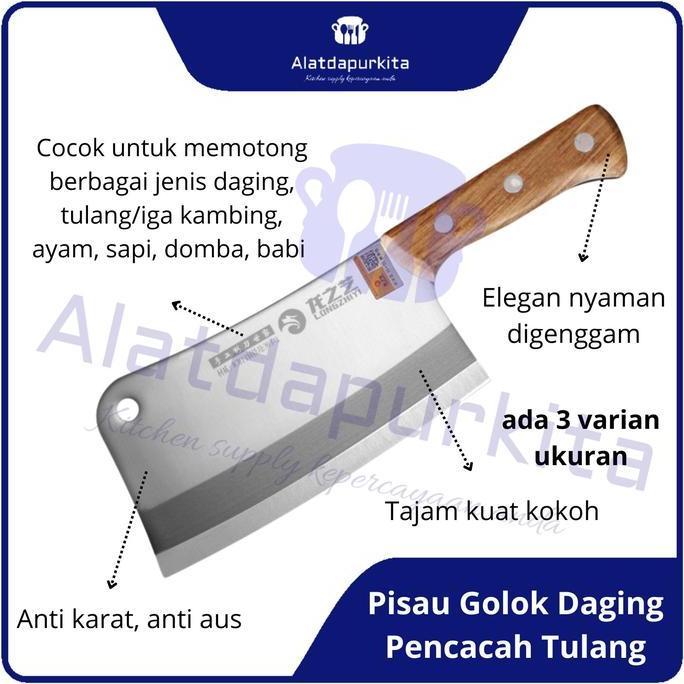Pisau Potong Daging Cincang Super Tajam Parang Golok Cacah Tulang Jumbo Bahan Baja Stainless Khusus