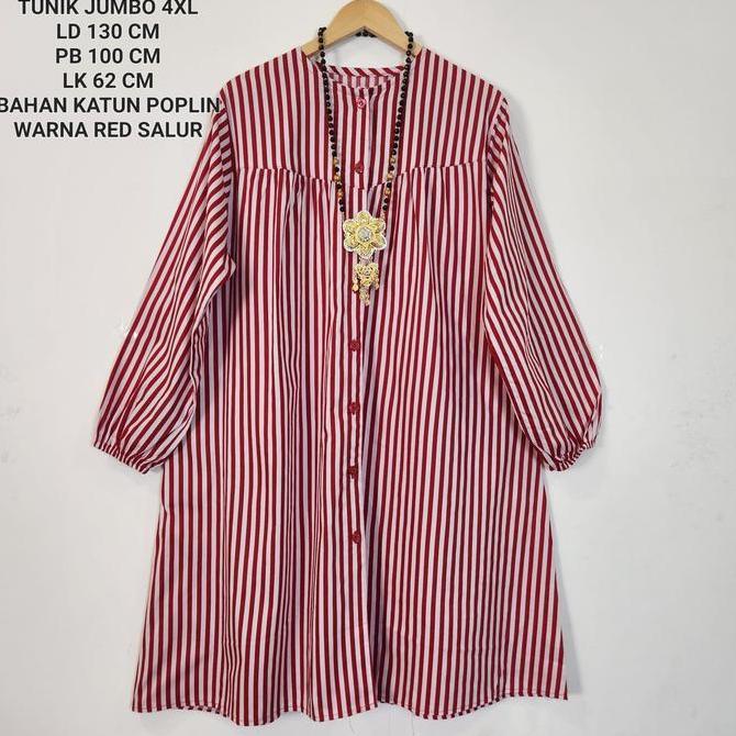 Tunik Jumbo Ld 130 Motif Garis Merah Putih Koleksi Kekinian