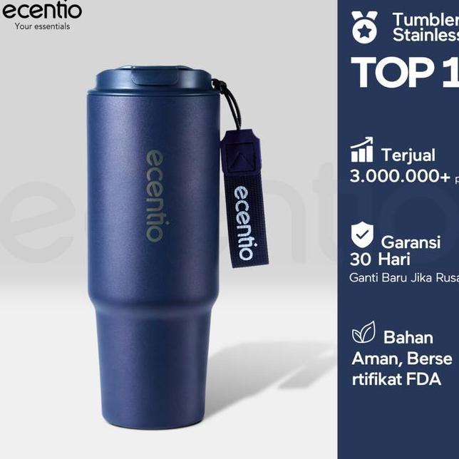 Ecentio Tumbler Stainless Vacuum 900Ml Tali Rajut Portable Thermos Botol Minum Besar Mulut Gelas Unt