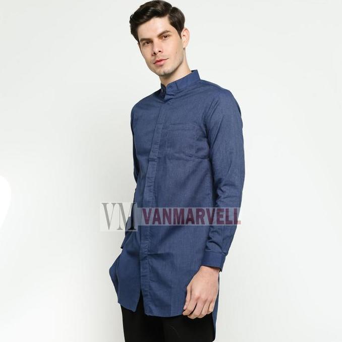 Vm Baju Koko Panjang Biru Dongker Gamis Pakistan Navy Polos
