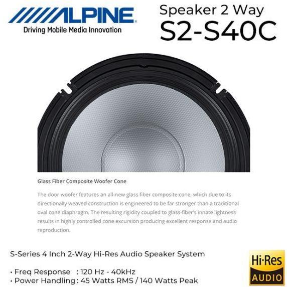 Speaker ALPINE S2-S40C 2 Way Hi-Res Audio 4 inch