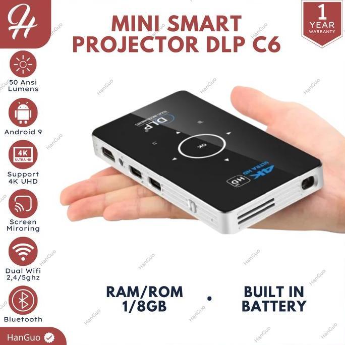 TERBARU - DLP C6 | Mini Projector Android DLP C6 | Proyektor Mini C6 DLP WiFi