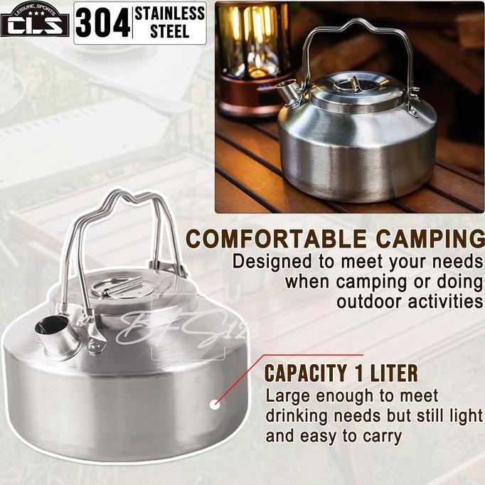 Teko Kettle Camping 1 Liter Teko Stainless Steel 304 Teko Handle Cls Alat Masak Camping Gear Teko Tw