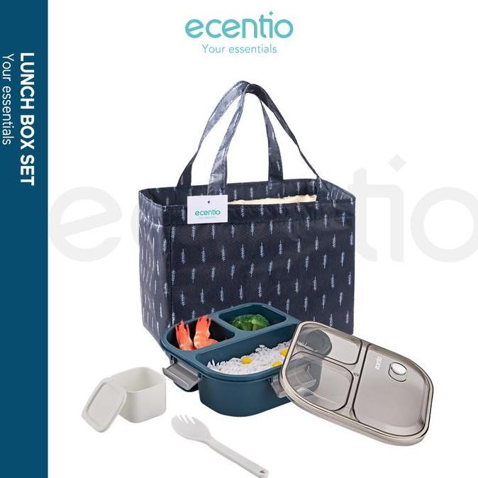 ecentio kotak makan 1.1L lunch box&tas bekal set anti bocor BPA free