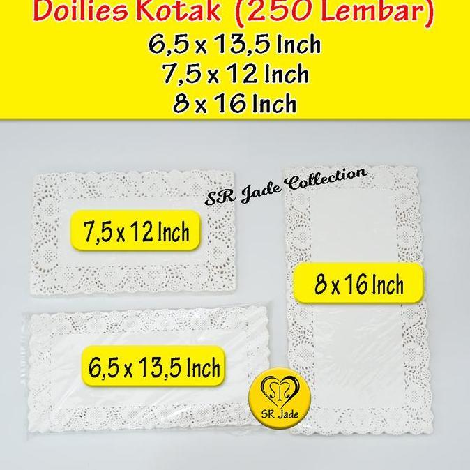 SR Jade [250 Pcs] Kertas Doilies Persegi Rectangular Kotak Putih Kertas Alas Toples Kue Renda murah