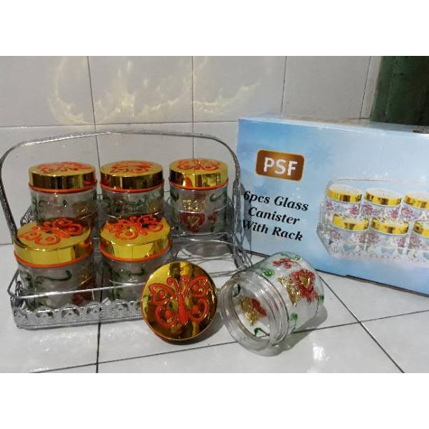 (4 kg) Toples set kaca isi 6 pcs + keranjang ( toples lebaran)