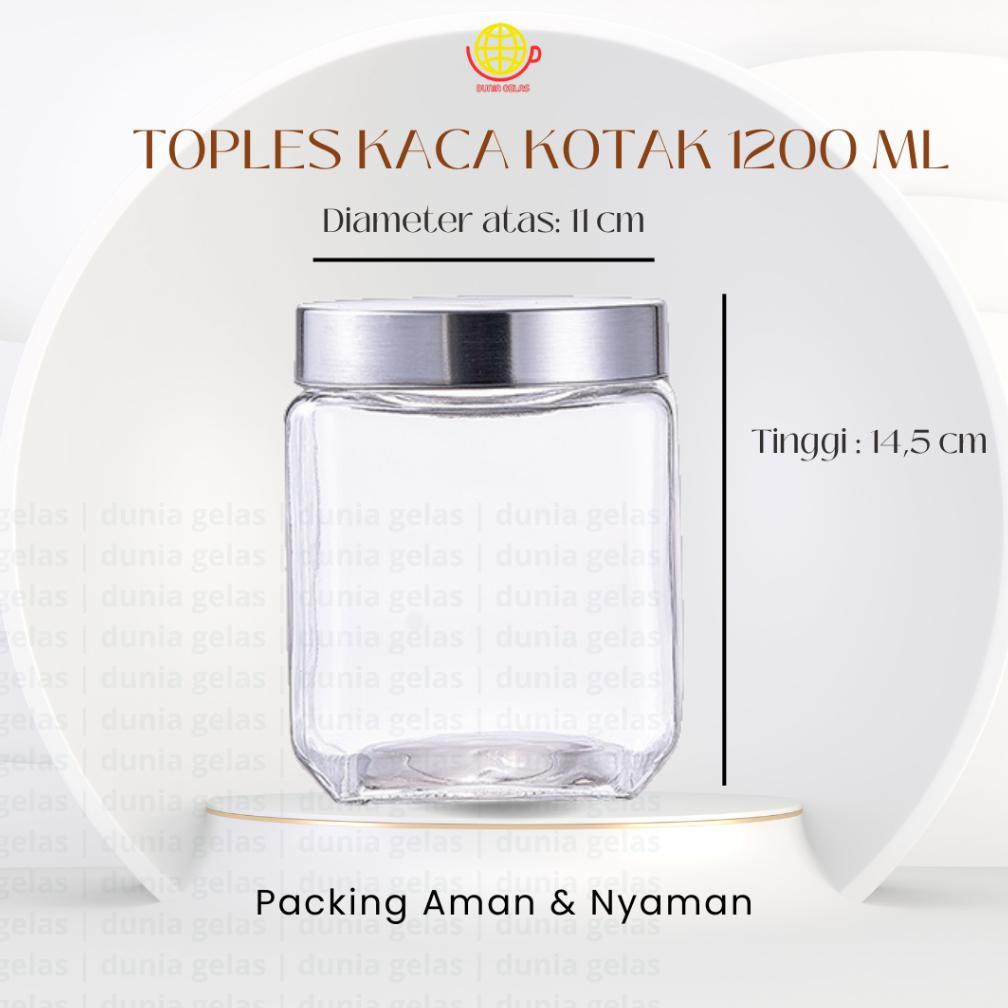 Toples Kaca Kotak 1200 ml/Toples Kacang/Toples Kaca 1,2 liter/Toples Nastar/Toples Lebaran/Hampers L