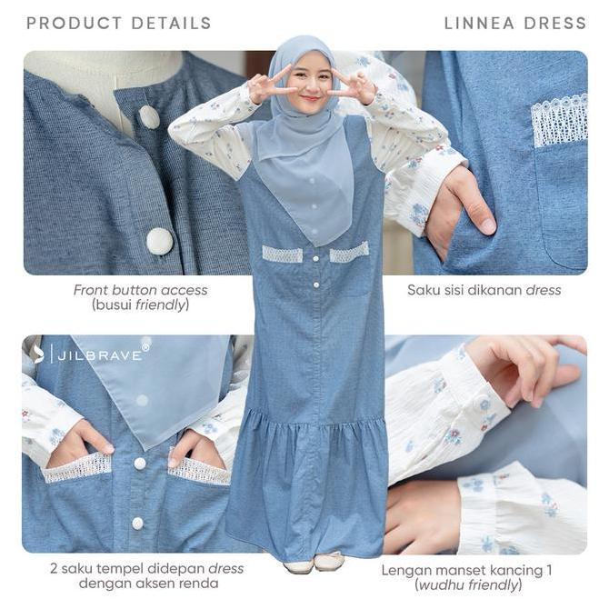 JILBRAVE Linnea Dress Dress Cotton Muslimah Basic Daily Wear Motif Bunga Casual