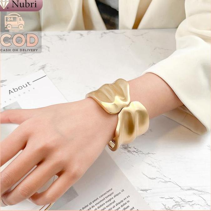 Nubri COD Gelang Lebar Pertunangan Mewah Dubai Gelang Tangan Titanium Lapis Emas Gelang Wanita Gelan