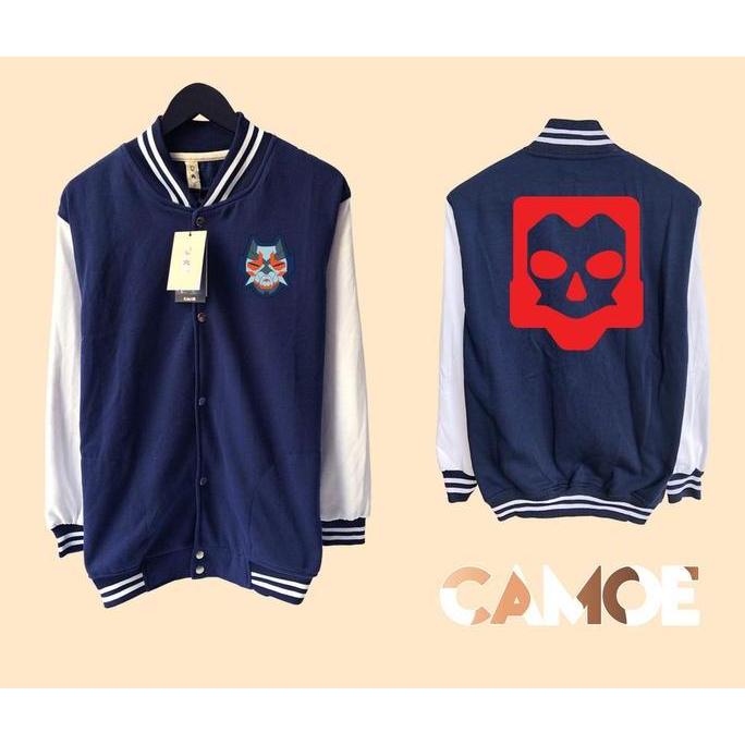Jaket Baseball Varsity Gaming Valorant Yoru Oni Mask Red Logo