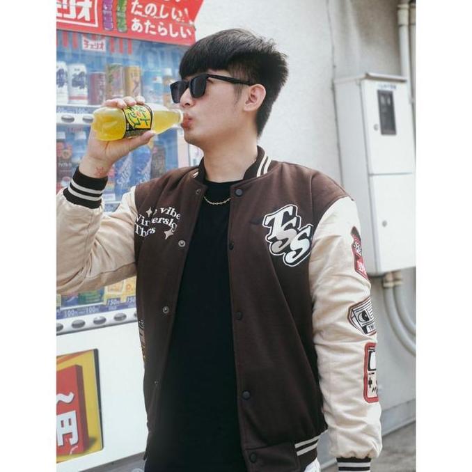 Thesilversky Vintage Varsity Brown Jacket Premium Fleece Suede