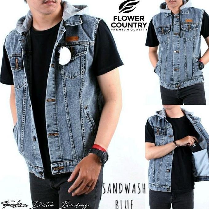 Rompi Jeans Hoodie Pria/Jaket Rompi Jeans Betudung Premium