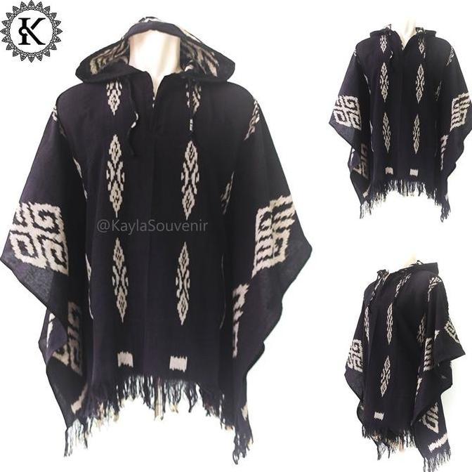 (DS) Hoodie Tenun Batwing Oblong / Hoodie Ponco Tenun Etnik Pria Wanita - Kain Etnik