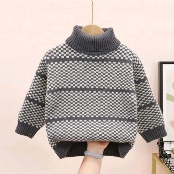 FREE ONGKIR KARISOK SWEATER RAJUT ANAK LAKI-LAKI DAN PEREMPUAN STREPE BAJU RAJUT KOTAK KERAH TINGGI 