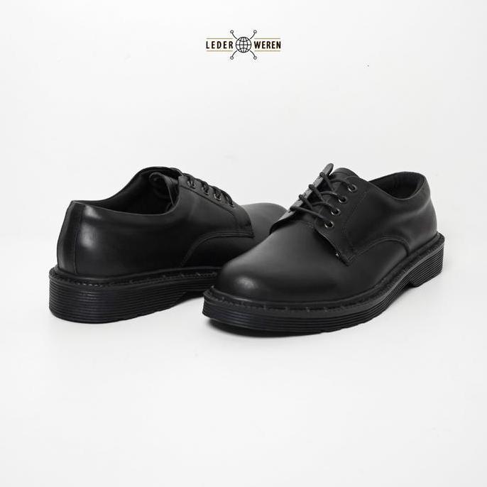 Lederweren - Leder Derby 2 Full Black - Sepatu Pantofel Formal Pria Kulit Shoes Kerja Hitam Kasual