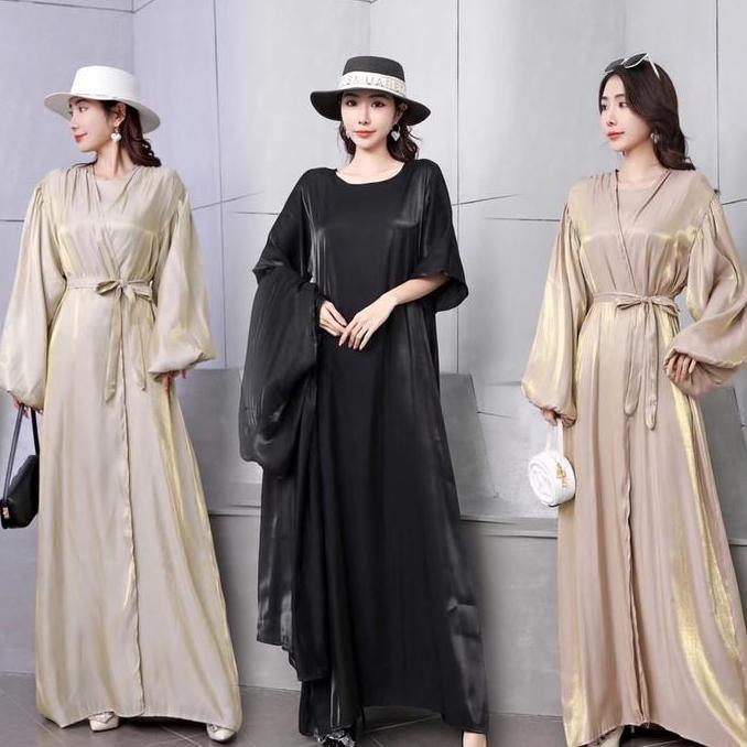 2Pcs Outer shimmer dress / dress lebaran /Shimmer Kardigan /outer shimmer / abaya turki / outfit leb