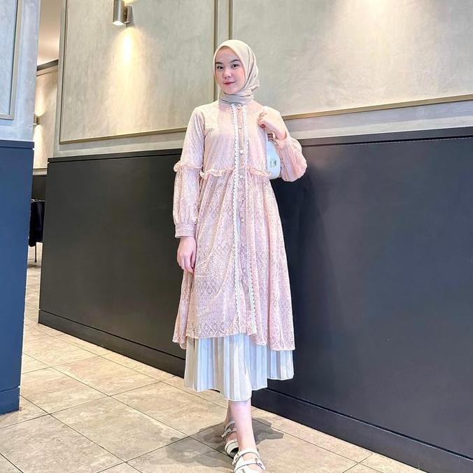 Black Outer Tunik Brukat Cardigan Brokat Lengan Panjang Outer Hitam atasan outher brukat Outer Broka