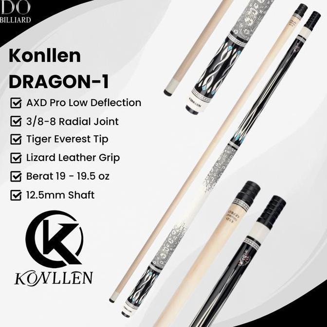 Stick Billiard KONLLEN DRAGON Series Cue Leather Grip Low Deflection / Stick Konllen DRAGON