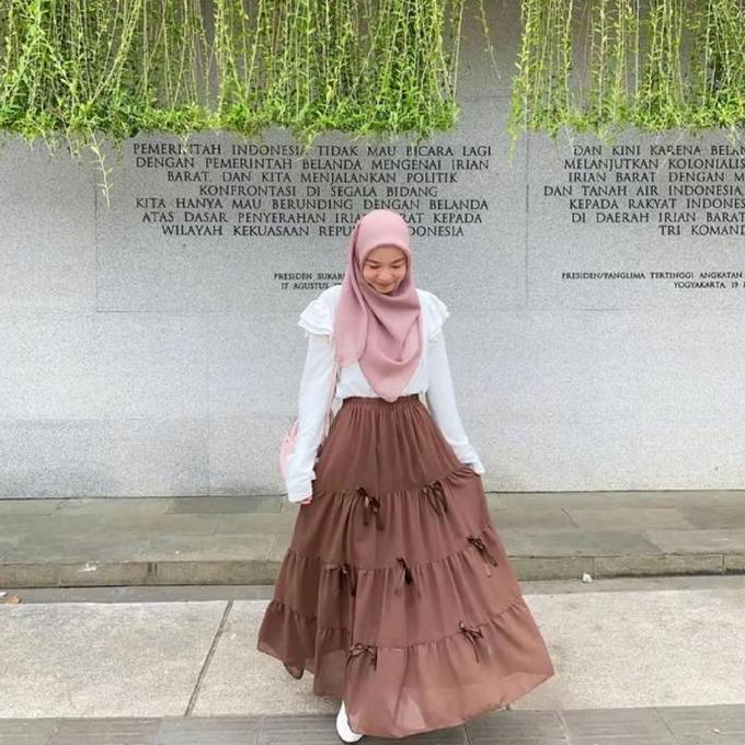 DISKON ROK MIDI COQUETTE FULL FURING CERUTI EKSKLUSIF WANITA MUSLIMAH BTCSOLO PANJANG JUMBO BESAR PR