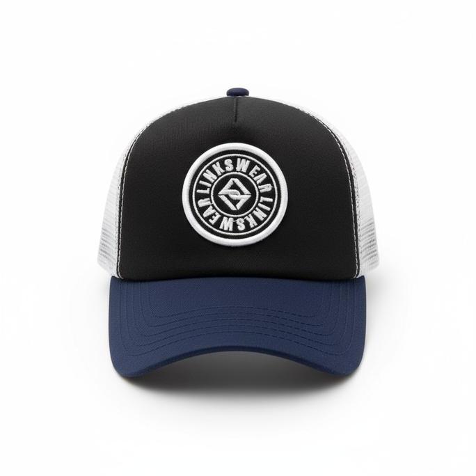 LINKSWEAR Topi Trucker Pria Navy Black Grey Bahan Lotto Nyaman Dengan Busa Texture Ukuran 60-63CM Ad