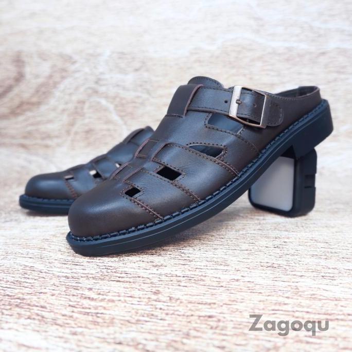 Sepatu sandal selop pria sandal pria slop bustong kuli asli terbaik Karet Shoes Coklat