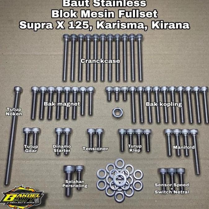 Baut L Stainless Blok Mesin Fullse Supra X 125 Karisma Kirana Baru
