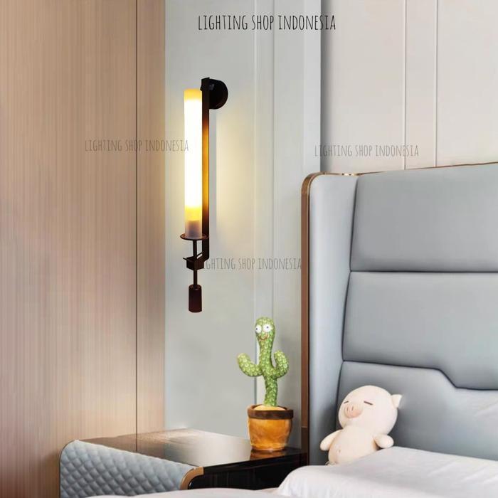 Lampu dinding kaca panjang gold hitam minimalis dekor cafe hias 2lampu