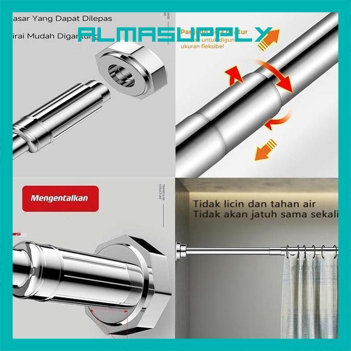 Dh-68 Stainless Steel Tiang Gorden Batang Tirai Fleksible Tanpa Paku Gantungan Serbaguna Tongkat Pip