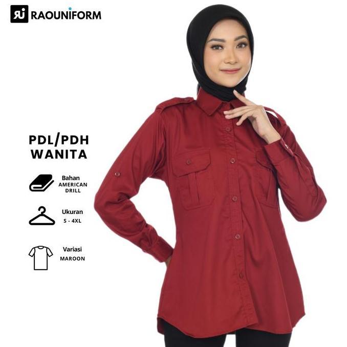 RAOUNIFORM Kemeja Maroon Lengan Panjang Wanita Baju Seragam Kerja Formal American Drill