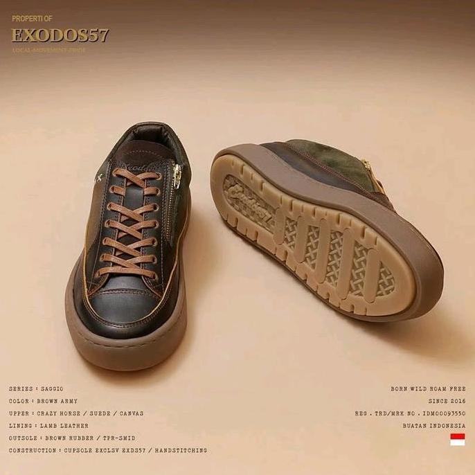 Sneakers Kulit Pria Exodos57 - Saggio Brown Army