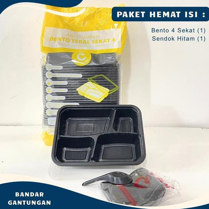 Ready Paket Thinwall Bento TUPAI Hitam Sekat 4, Sekat 5 + Sendok Thinwall Bento Hitam / Kotak Bekal 