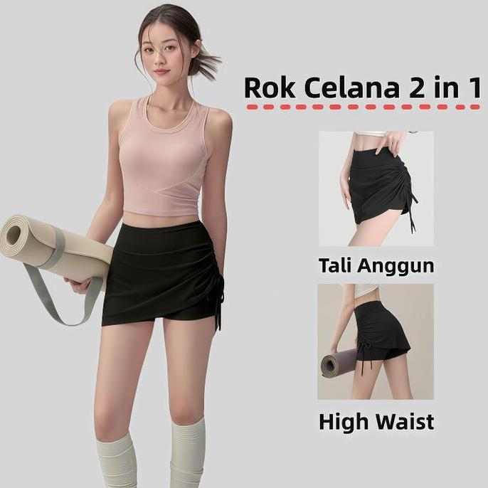 Celana Rok Yoga Wanita Viral 2025 High Waist Super Elastis Lembut Nyaman Desain Belah Samping Bikin 