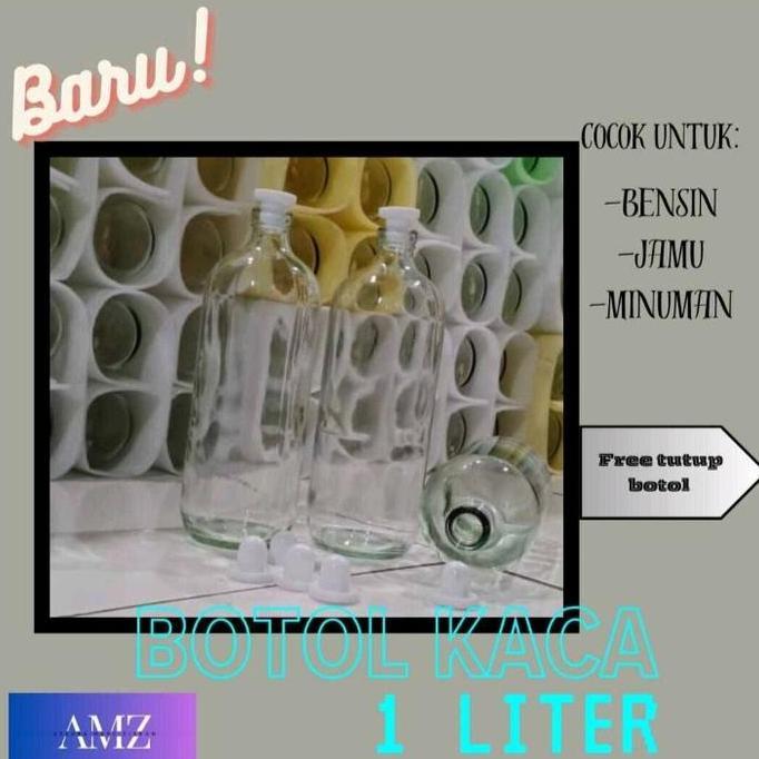 botol kaca bensin eceran ukuran 1 liter dengan tutup