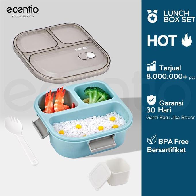 ecentio kotak makan 3 Grid lunch box BPA Free Kotak Sup tempat makan