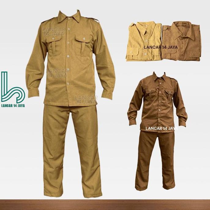[PREMIUM] Baju Seragam Dinas Pria PNS ASN PDH Pemda Guru Keki Khaki Tua Coklat Terbaru Setelan Celan