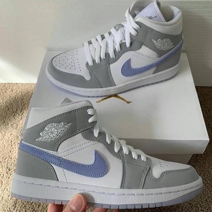 Sepatu Nike Air Jordan 1 Mid WOLF GREY 100% Authentic