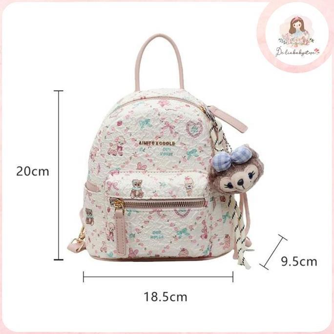 Tas Ransel Mini Soft Pink Bear Doll Cute Coquette Casual Girly Wanita Premium Ins Korea Jepang Fashi
