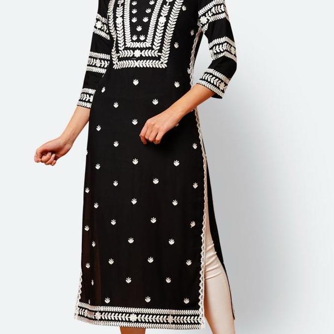 Laqueens Gosriki Black Baju India New original kurta single chikankari hitam bordir atasan wanita Dr