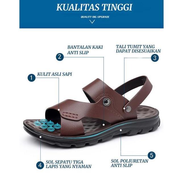 Sandal Pria Terbuat Dari Kulit Antiluncur Cocok Untuk Dipakai Di Luar Rumah Sandal Pantai Tahan Lasa