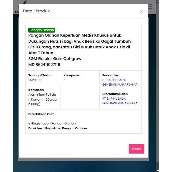Cod,Bisa- Sgm Eksplor Gain Optigrow 1 Plus Vanilla 800 Gram