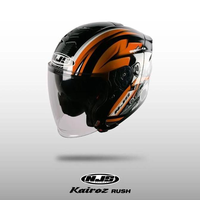 '' NJS KAIROZ DV RUSH HITAM - ORANGE FLUO GLOSS/DOFF - HELM HALF FACE (DOUBLE VISOR) | NJS DV | KAIR