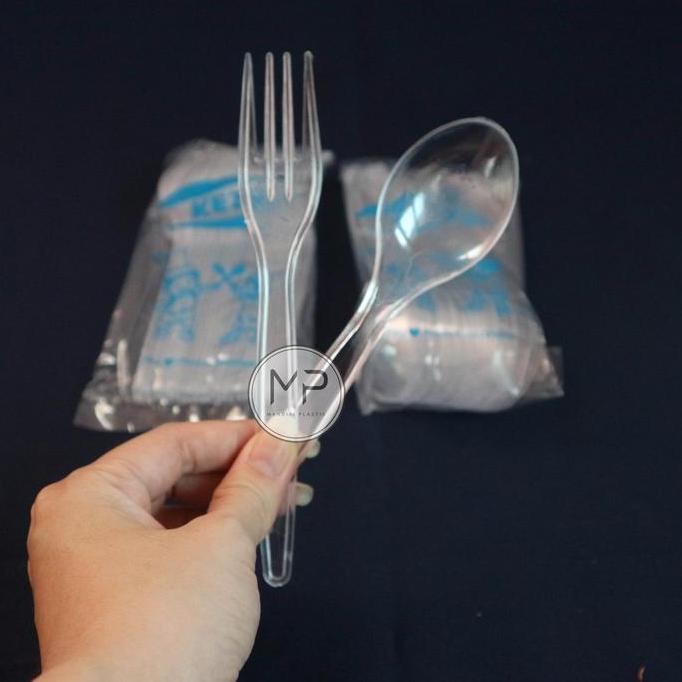Terpopuler- Grosir Sendok / Garpu Makan Plastik Bening / Hitam Per Dus