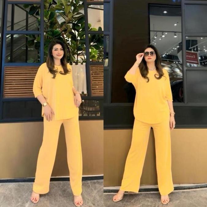 Sendtoday- Setelan Wanita Knitt Turkey Polos Oneset (Rgb) Dewasa Kulot - Baju, Celana Casual