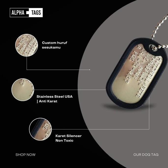 Cod,Bisa- Kalung Pria Dog Tag Kalung/Tni Tentara Army Custom Polisi Alpha Tag